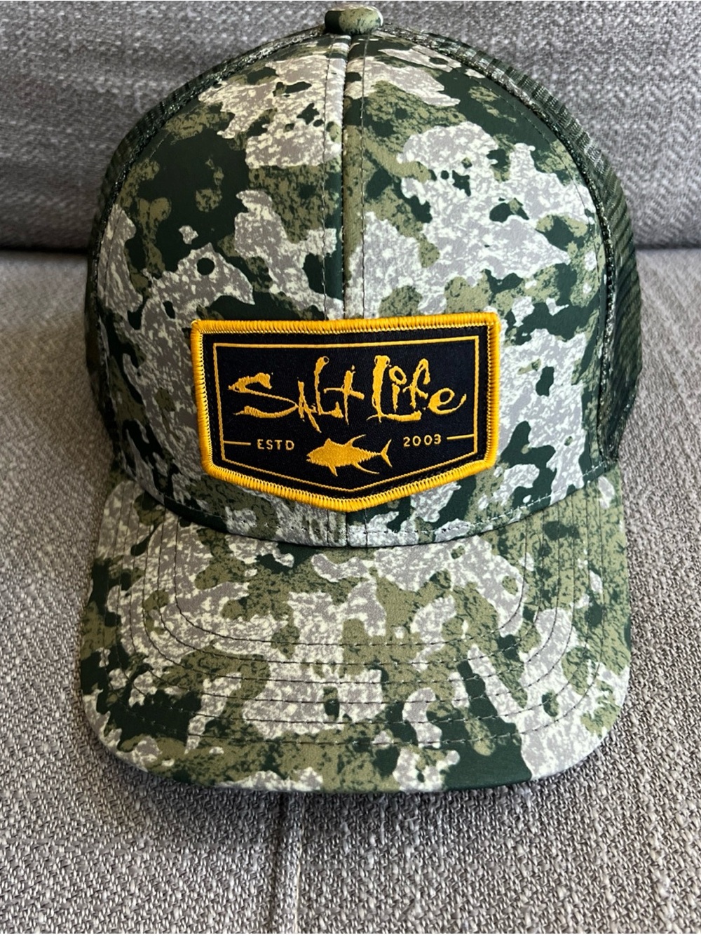 Salt Life Camo Green Flex Stretch Fit Hat Baseball Cap Outdoor Fishing Youth New
